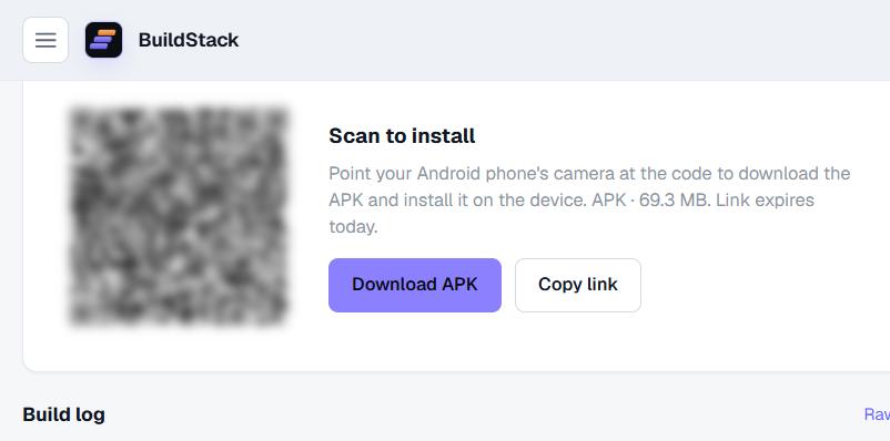 A scan-to-install QR code card on a completed build